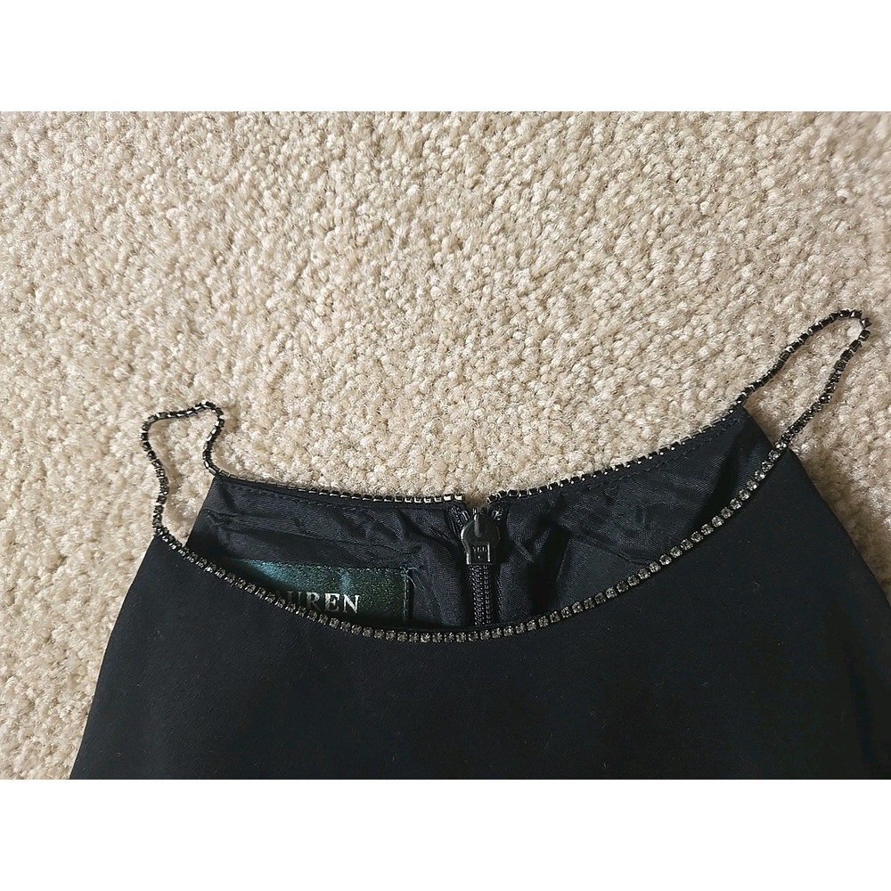 Ralph Lauren 100% Silk Black Cocktail Dress Size 10 Rhinestone Strap & neckline - Picture 3 of 14